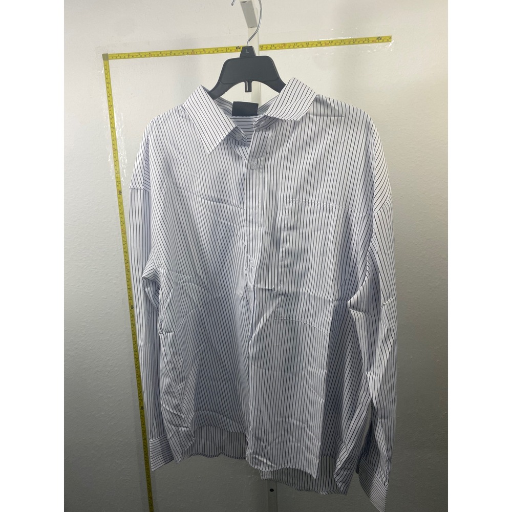 Mmmm Pinstripe Button Down Shirt White Black Long Sleeve Oversized Top Large